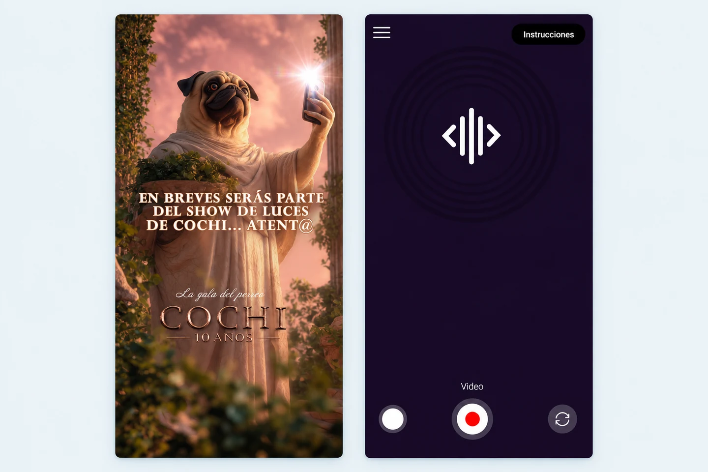 App Kadabra con inicio del evento y controles de espectáculo de luces